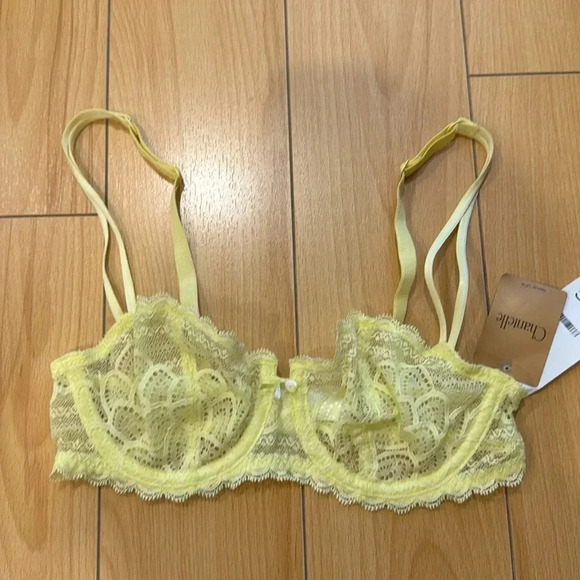 CHANTELLE NWT Light Yellow Merci Demi Bra Lace 1745 Citrus 32C - Picture 4 of 7